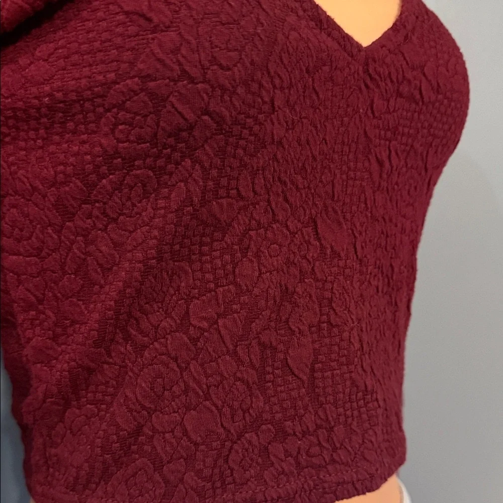 Forever 21 Burgundy Long Sleeve Crop Top - Size Small